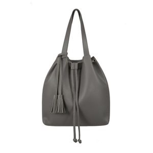 GREY BUCKET BAG WITH TASSELS